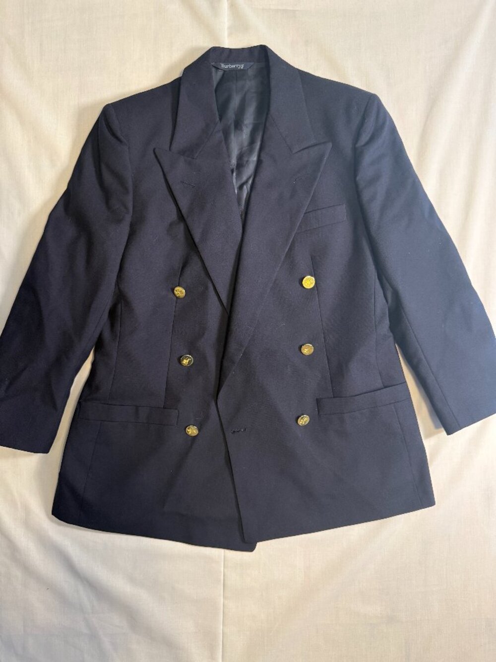 Vintage Burberrys Navy Wool Double Breasted Blazer Gold Knight Buttons Nordstrom